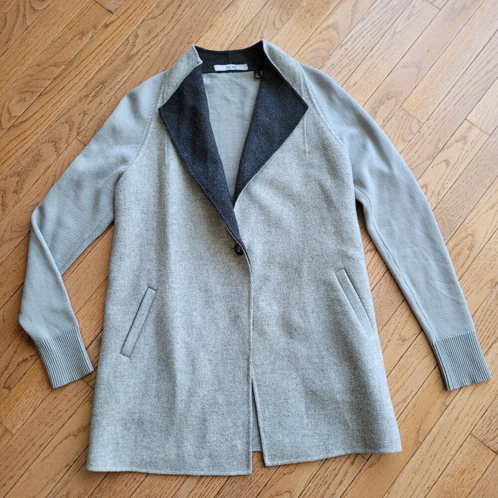Per Se Two-Tone Gray & Charcoal Open Front Coat